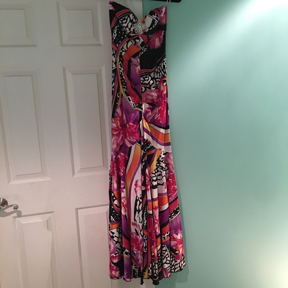 🆕🌸 Cache Full Length Gown Dress Prom Wedding Floral Flowy Formal Satin